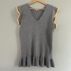 THML Grey Ruffle Sleeve Sweater Blouse Casual Neutral Soft Comfy Medium Stretch